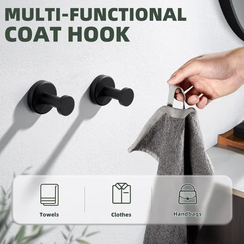 Miniatura 4 de APLusee Gancho para toallas de baño negro mate para baño, paquete de 2 ganchos de acero inoxidable, perchas de pared resistentes montadas en la pared