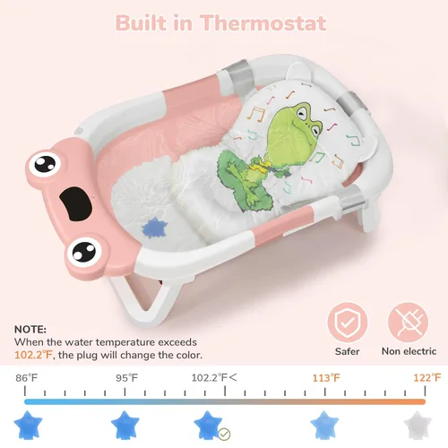 Miniatura 4 de DEANIC Bañera plegable para bebé con toallita para bebé, bañera infantil portátil con cojín suave de apoyo para el baño del bebé para recién nacidos