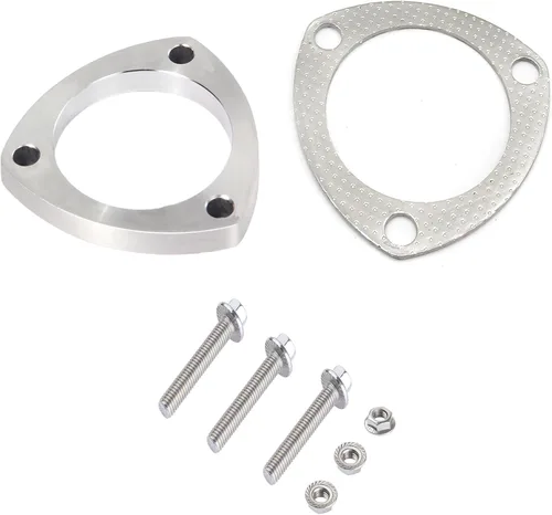 Rwraps Brida y junta de escape de 3 pernos de 2.5 pulgadas, brida de escape de acero inoxidable con pernos y tuercas de brida