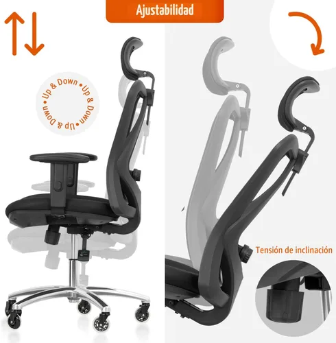 Miniatura 2 de Duramont Silla de oficina ergonómica Silla de escritorio ajustable con soporte lumbar y ruedas Rollerblade Silla de respaldo alto con malla