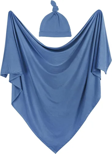 Miniatura 8 de Juego de manta de algodón de punto para bebé con gorro y diadema para recién nacido, mantas de recepción para bebé, niña y niño, 35 x 35 pulgadas