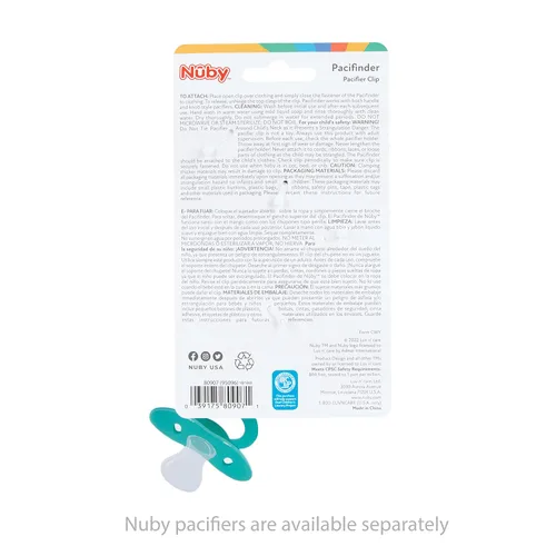 Miniatura 7 de Nuby Pacifinder Clip de silicona para chupete – Clip para chupete de bebé con práctico gancho – Bigote
