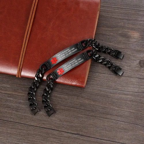 Miniatura 6 de Lam Hub Fong Pulsera de alerta médica de emergencia personalizada, grabado gratis, se envía al día siguiente, acero de titanio que no se deslustra