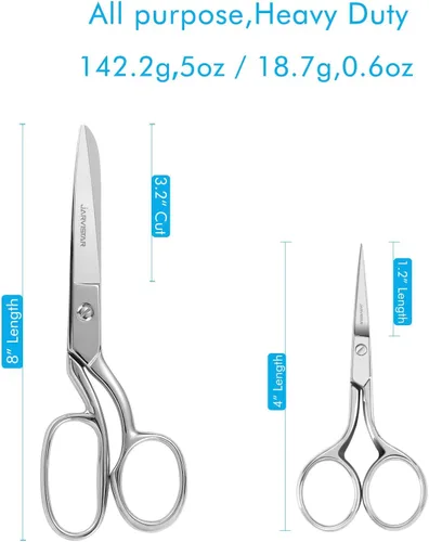 Miniatura 5 de JARVISTAR Paquete de 2 tijeras de tela resistentes: acero inoxidable, cuchillas afiladas para bordar, costura de tela, artesanía en cuero