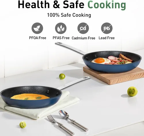 Miniatura 8 de Kitchen Academy Juego de sartenes antiadherentes de titanio, juego de sartenes de inducción, utensilios de cocina saludables, libre de PTFE y PFAS