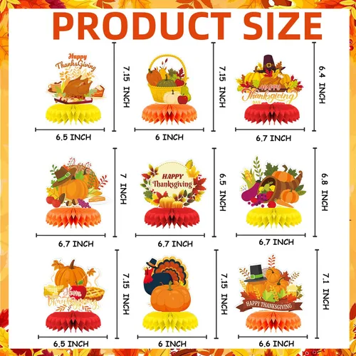 Miniatura 2 de Centro de mesa de Acción de Gracias, 9 piezas, decoración de mesa de otoño, calabaza, pavo, panal, Acción de Gracias, centro de mesa para decoración