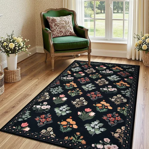 Miniatura 26 de Wonnitar Alfombras rosas para dormitorio, niñas, guardería, alfombra lavable con estampado floral de 5 x 7 pies, bohemio, ultrafina, antideslizante