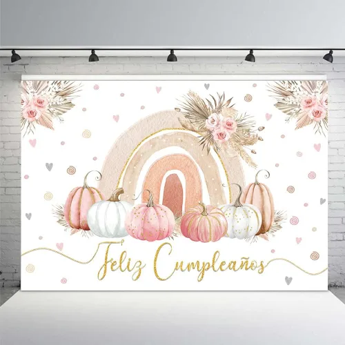 MEHOFOND Pancarta de fondo bohemio de 7 x 5 pies con texto en inglés «Happy Birthday» para decoración de fiesta de cumpleaños, Día de Acción de