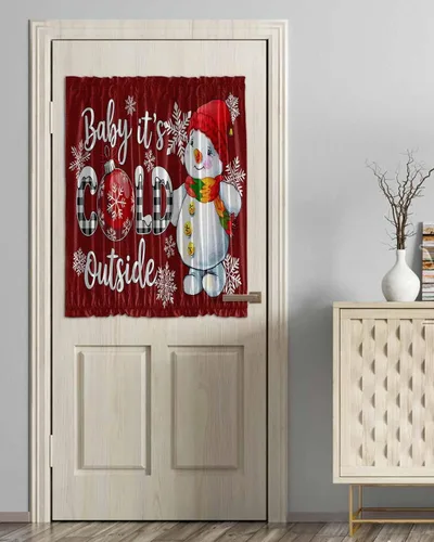 Miniatura 28 de Cortinas de puerta francesa de Navidad para ventana de puerta, panel de cortina con bolsillo para barra con alzapaños para luz lateral delantera