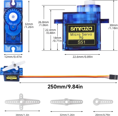 Miniatura 7 de Smraza 4 piezas SG90 9G Micro Servo Kit (engranaje metálico) para proyectos Arduino, robot RC, brazo de robot, helicóptero, control de avión, coche
