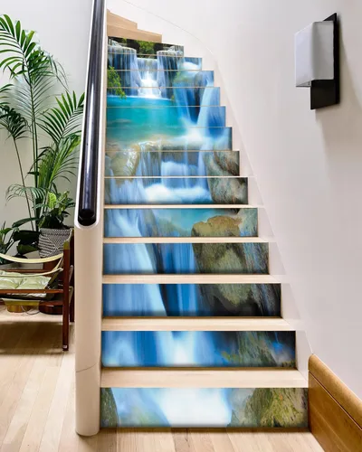 Miniatura 15 de FLFK Calcomanías para escaleras - Adhesivos para escaleras tipo pela y pega, Calcomanías para elevadores de escalera estilo cascada autoadhesivas
