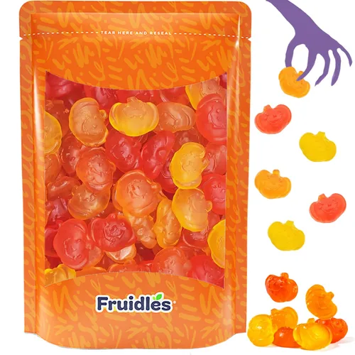 Miniatura 10 de Fruidles Dulces de calabazas de otoño, gomitas de sabores de frutas surtidos, aptas para alérgicos, sin OMG, sin edulcorantes artificiales (1 libra)