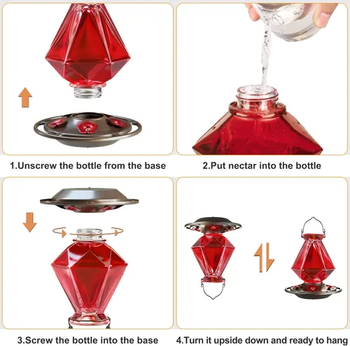 Miniatura 7 de Auslar Comederos para colibríes para colgar en exteriores, comedero de colibrí de vidrio rojo con 5 puertos de alimentación y 5 perchas, 23 onzas, a