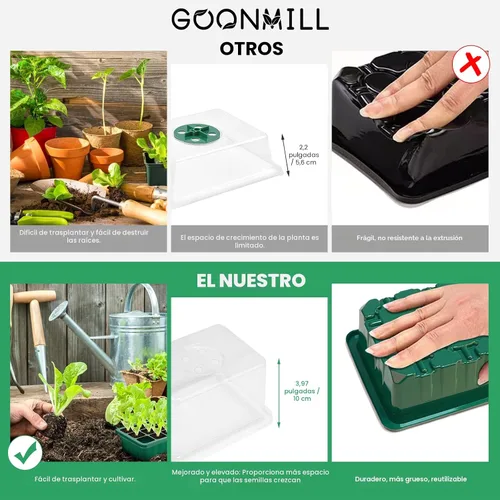Miniatura 6 de Bandeja de inicio de semillas con luz de crecimiento, 5 paquetes de bandeja de inicio de plantas kit iniciador de plántulas con base de cúpulas