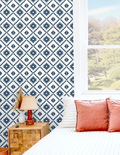 Miniatura 4 de NextWall Papel tapiz autoadhesivo de azulejos del suroeste de imitación Azul marino