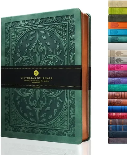 Miniatura 41 de VICTORIA'S JOURNALS Diario Vintage de Cuero Sintético con Tapa Dura Cuaderno Rayado Diario de Viaje de Aspecto Antiguo, Tamaño A5 5.7'' x 8.1'' Gris