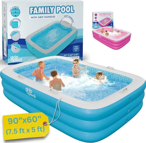 Miniatura 7 de Inflable para niños y adultos de 90 x 60 pulgadas (7.5 x 5 pies) con suelo acolchado suave, asas y drenaje, piscina para niños, piscina grande