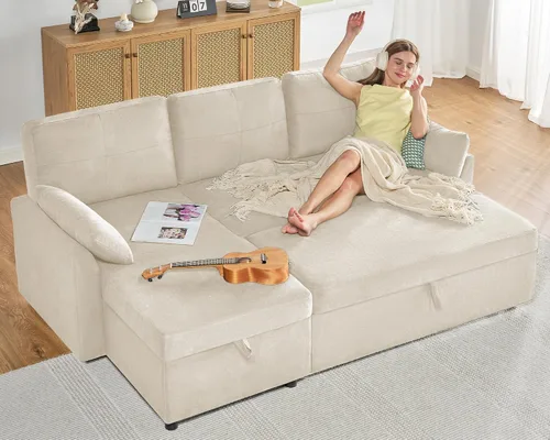 Miniatura 7 de AMERLIFE Sofá cama, sofá cama 2 en 1 con diván de almacenamiento, sofá extraíble para sala de estar de apartamento, color beige lino