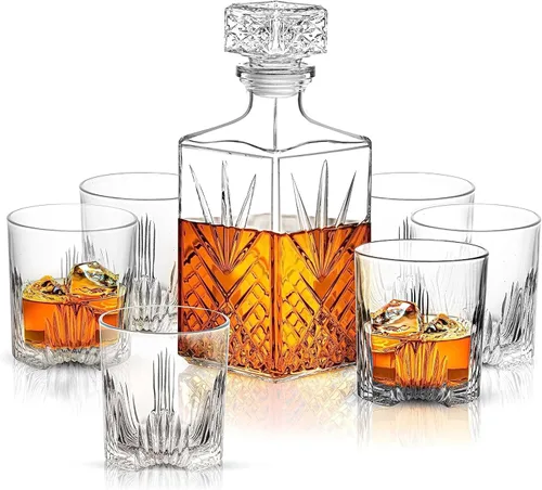 Miniatura 10 de Bormioli Rocco Capitol - Decantador de vidrio, tapón geométrico hermético, decantador de whisky de 23.75 onzas para vino, bourbon, brandy, licor