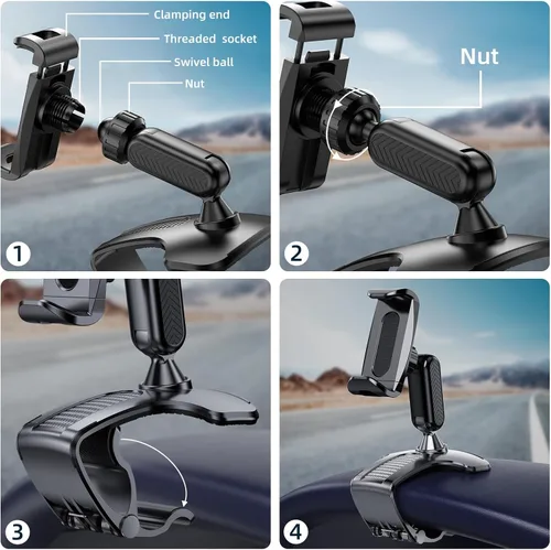 Miniatura 3 de Soporte de teléfono de automóvil para tablero de instrumentos con rotación de 360 grados, diseño de clip para teléfono celular, compatible