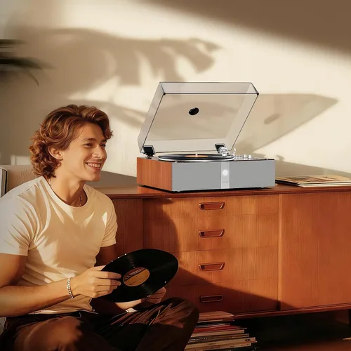 Miniatura 8 de 1 BY ONE Tocadiscos totalmente automático, tocadiscos de vinilo todo en uno con función de repetición automática, control remoto, altavoces