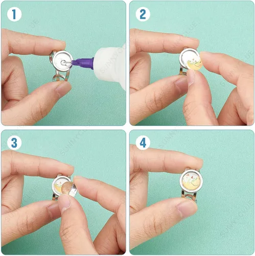Miniatura 4 de SUNNYCLUE Anillo de dedo, base de anillo ajustable en blanco, media redonda, base de cabujón plano, configuración de bandeja de bisel para kit
