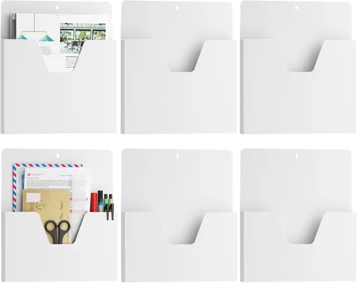 Miniatura 10 de MFTEK Soporte magnético para archivos con 6 bolsillos, organizador de archivos colgantes, suministros de oficina para gabinetes, pizarra blanca