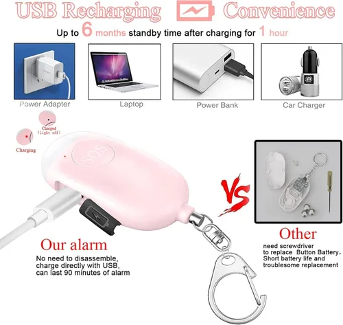 Miniatura 3 de Hion Llavero de alarma de seguridad personal para mujeres, alarma recargable de autodefensa de 130 dB con linterna LED, sonido seguro de emergencia