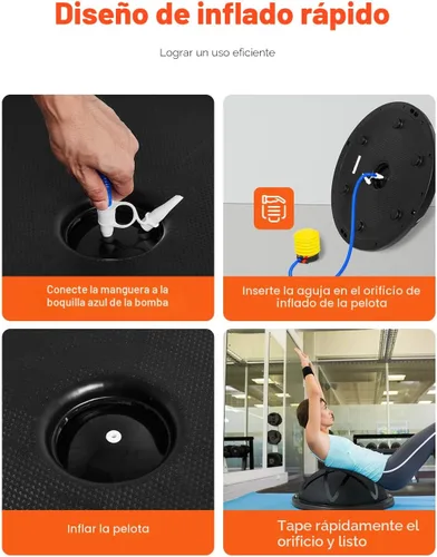 Miniatura 5 de VEVOR Half Exercise Ball Trainer, 23/26 inch Balance Ball Trainer, 1500lbs Capacity Stability Ball, Yoga Ball with Resistance Bands & Foot Pump