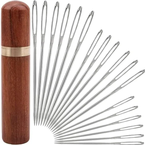 Yklbpd 18 agujas de coser grandes para ojos, hilo hecho a mano, aguja de hilo de bordar de acero inoxidable afilada para cuero y tapiz