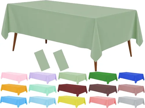 Miniatura 14 de Mantel de plástico verde frutal (paquete de 2), 54 x 108 pulgadas, cubierta de mesa para mesa rectangular, manteles desechables verde manzana