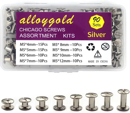 Miniatura 12 de ALLOYGOLD Tornillos Chicago de bronce remaches de cuero surtidos, 8 tamaños de remaches de tornillo, tornillos Chicago para decorar y reparar cuero