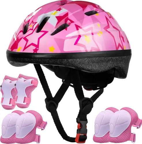 Lamsion - Casco para niños ajustable para niños de 3 a 8 años, niños y niñas, casco para niños pequeños con juego de equipo deportivo de protección,