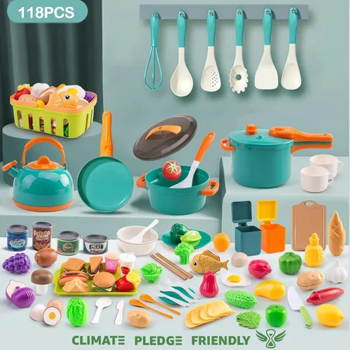 Miniatura 2 de 118 piezas de mini accesorios de cocina para niños, juego de cocina de simulación con utensilios de cocina, vajilla y 2 juegos de frutas, regalo