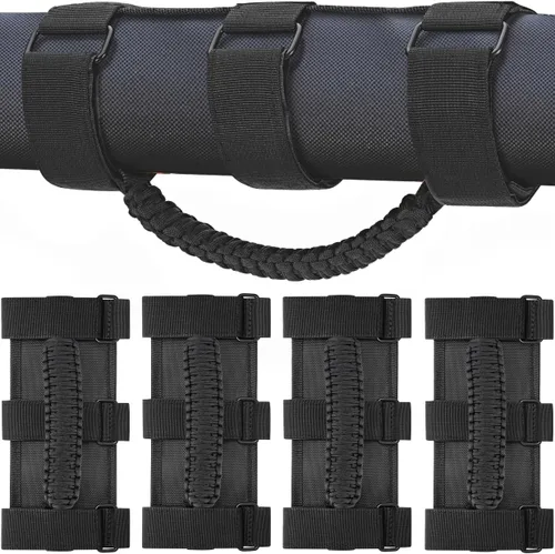 Miniatura 11 de moveland Paquete de 2 asas de agarre de barra antivuelco, asas de agarre de paracord negro para Jeep Wrangler JL, JK, TJ, YJ y Jeep Gladiator