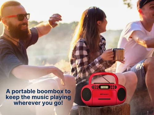Miniatura 11 de Emerson Reproductor de CD portátil Boombox con reproductor de cassette combo, grabadora de cinta, radio AM/FM, AUX, conector para auriculares