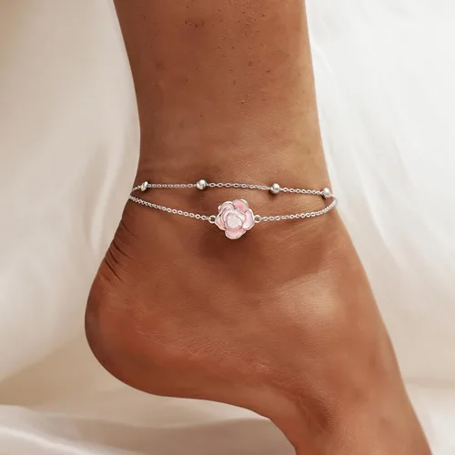 Miniatura 118 de CHIC & ARTSY Tobilleras delicadas de plata de ley S925 para verano, pulsera de tobillo ajustable multicapa para playa, joyería de pie para mujer