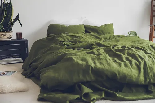 INDACORIFY Moss Green Cotton Duvet Cover Softened 100% Cotton Bedding Duvet Cover with 2 Matching Pillowcase Natural Comforter Cover Set Twin Queen
