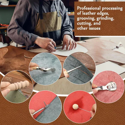 Miniatura 5 de Herramientas para Trabajar Cuero, Kit de Herramientas de Artesanía en Cuero con Lezna para Perforar Agujeros y Coser, Agujas de Costura