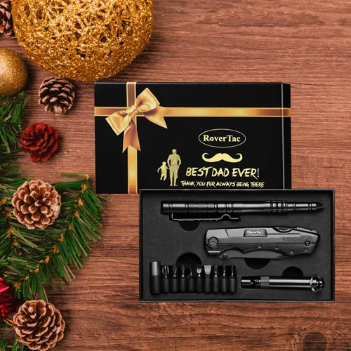 Miniatura 2 de RoverTac Juego de herramientas multiherramienta para regalo de papá, cuchillo multiherramienta 15 en 1, bolígrafo táctico, silbato en una caja
