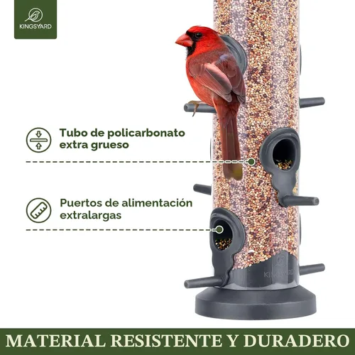 Miniatura 3 de Kingsyard Paquete de 2 alimentadores de tubo con 6 puertos de alimentación para colgar en exteriores, plástico duro de alta calidad resistente a