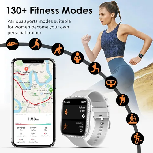 Miniatura 4 de Smart Watch for Women, 1.75" AMOLED Fitness Tracker for Android iOS, Answer/Make Call with Heart Rate Sleep Monitor 130+ Sports Mode, IP68 Gray Band
