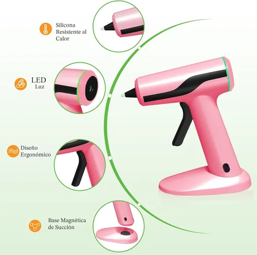 Miniatura 5 de Kit de pistola de pegamento caliente inalámbrica MONVICT, pistola de pegamento rosa mini recargable USB-C con 40 piezas de barras de pegamento