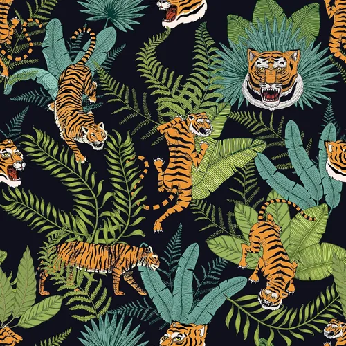 CHIHUT Papel tapiz de tigre tropical de selva para despegar y pegar, papel tapiz de animales safari, papel de contacto con hojas de palma, papel de