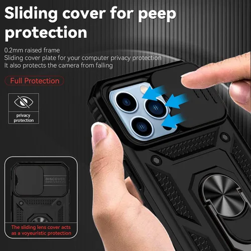 Miniatura 4 de Funda para iPhone 13 Pro, con cubierta para lente de cámara, protector de pantalla HD, [grado militar] anillo de montaje en coche con soporte Negro