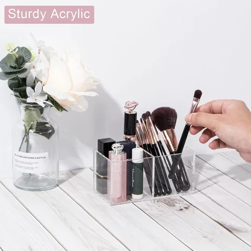 Miniatura 7 de Organizador y almacenamiento de maquillaje acrílico, organizador de brochas de maquillaje, 2 secciones de cubo, organizador transparente