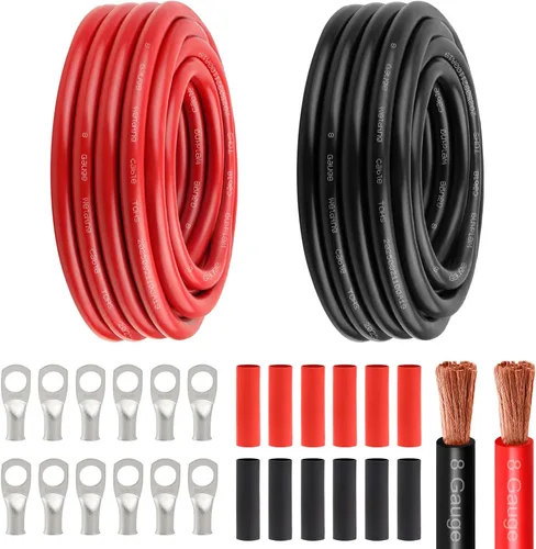 Miniatura 16 de Cable de alimentación de batería de 8 AWG - 5 pies rojo + 5 pies negro, cable de soldadura flexible de calibre 8 de alambre de cobre OFC