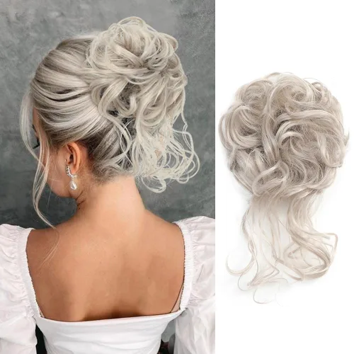 Miniatura 25 de KETHBE Moño desordenado, extensión de moños de pelo despeinado, banda elástica para el cabello, moño rizado para mujeres (negro)