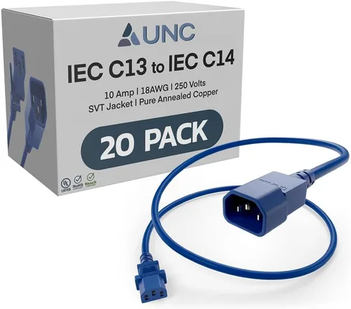 Miniatura 9 de UNC Cable de alimentación PDU C13 a C14, 1.5 pies, paquete de 20 unidades, negro, 10 amperios, SJT 250V, certificación UL, cable de extensión IEC