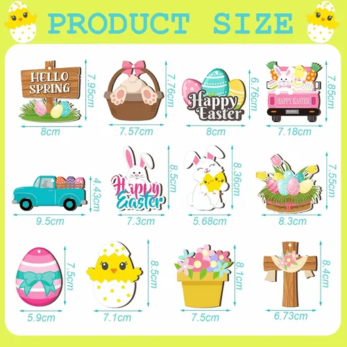 Miniatura 3 de Marsui 24 adornos de Pascua para árbol, feliz Pascua, adornos colgantes de madera, huevo, conejo, primavera, árbol, gnomo, pollo, rebanadas